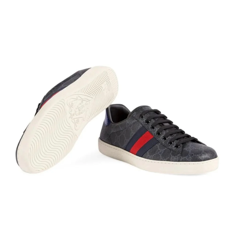 New! Men's Gucci Ace GG Supreme Sneakers Black Red Blue 9.5